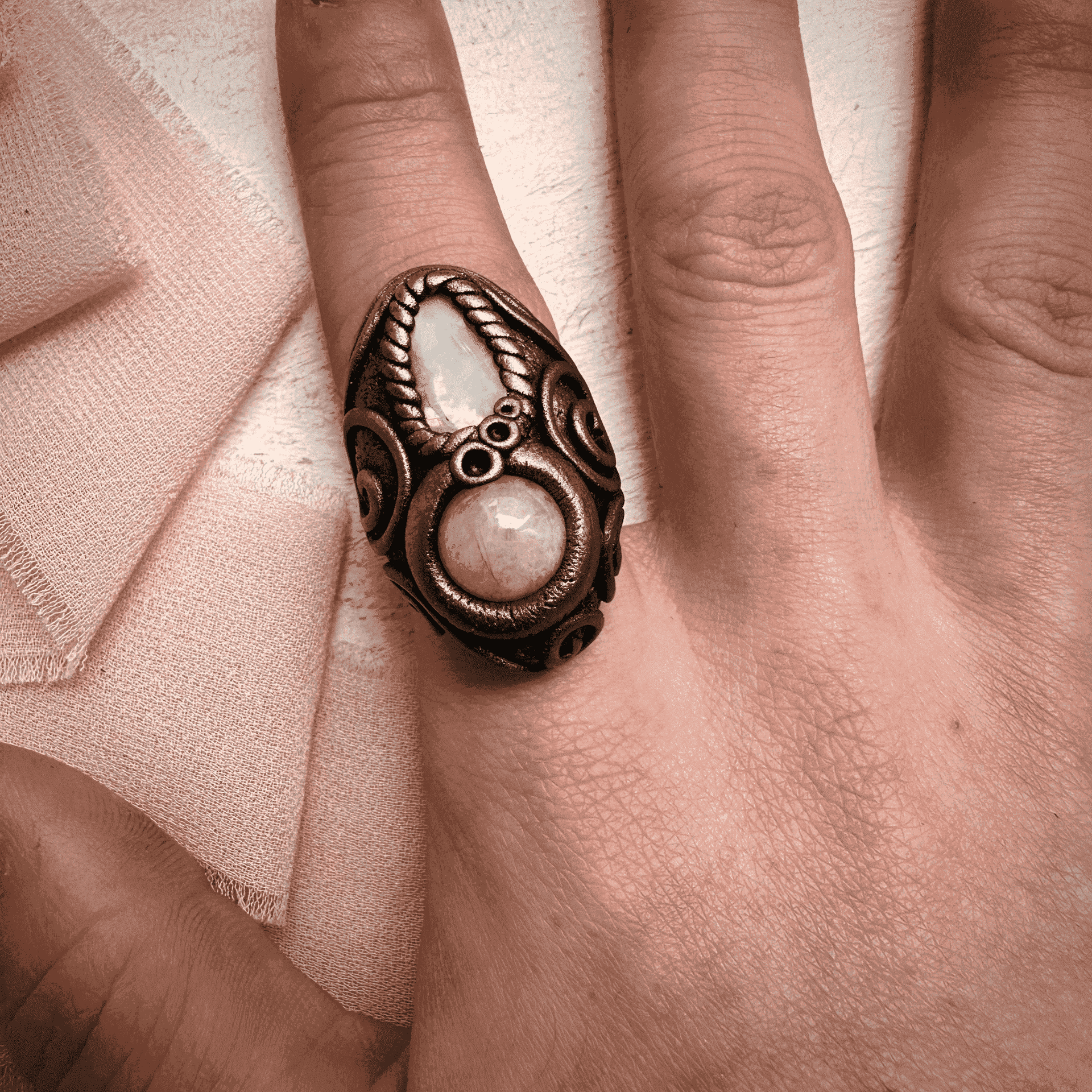 Raw Opal and Morganite Ring - FairyGardenGlow