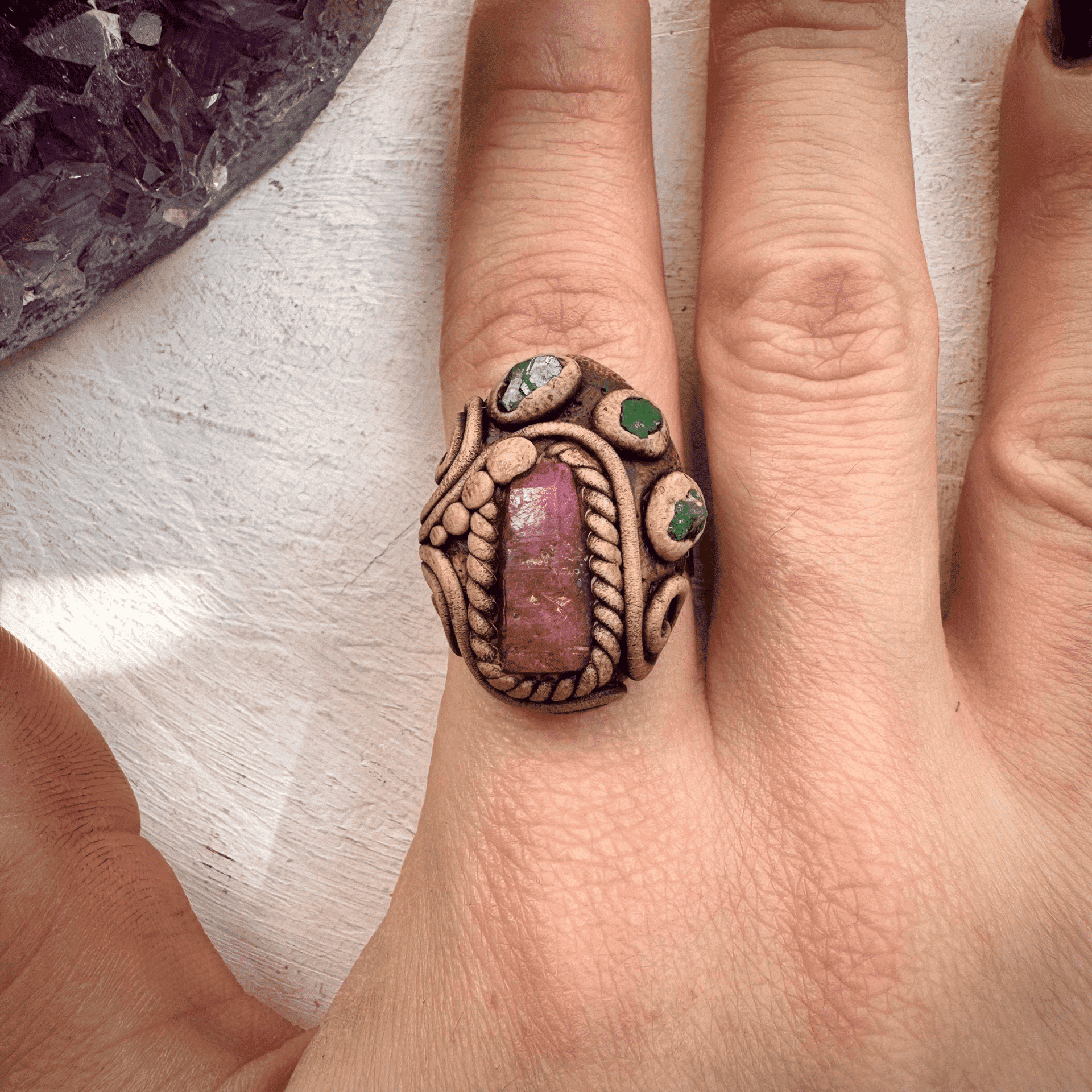 Raw Ruby and Emerald Ring - FairyGardenGlow