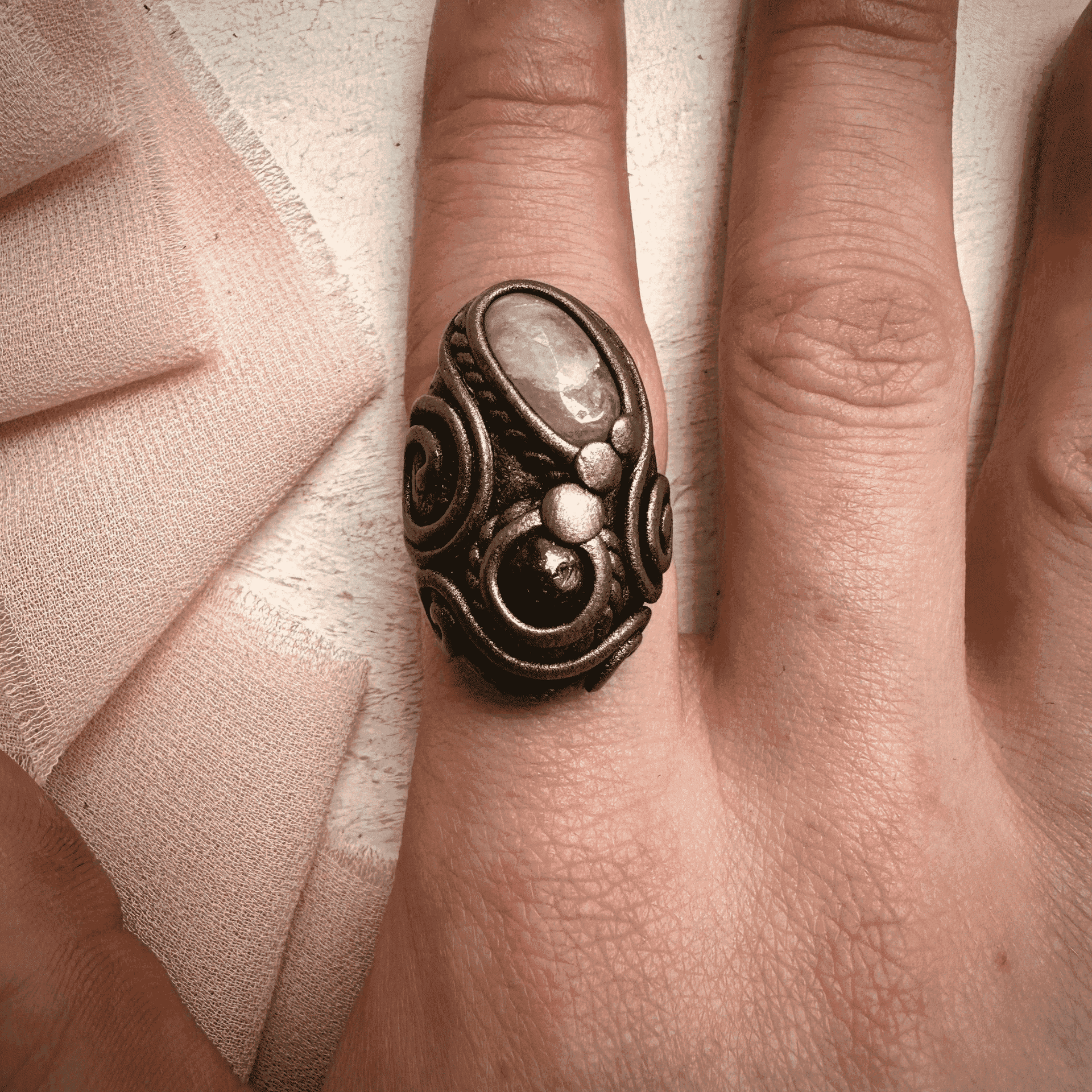 Red Garnet and Morganite Ring - FairyGardenGlow