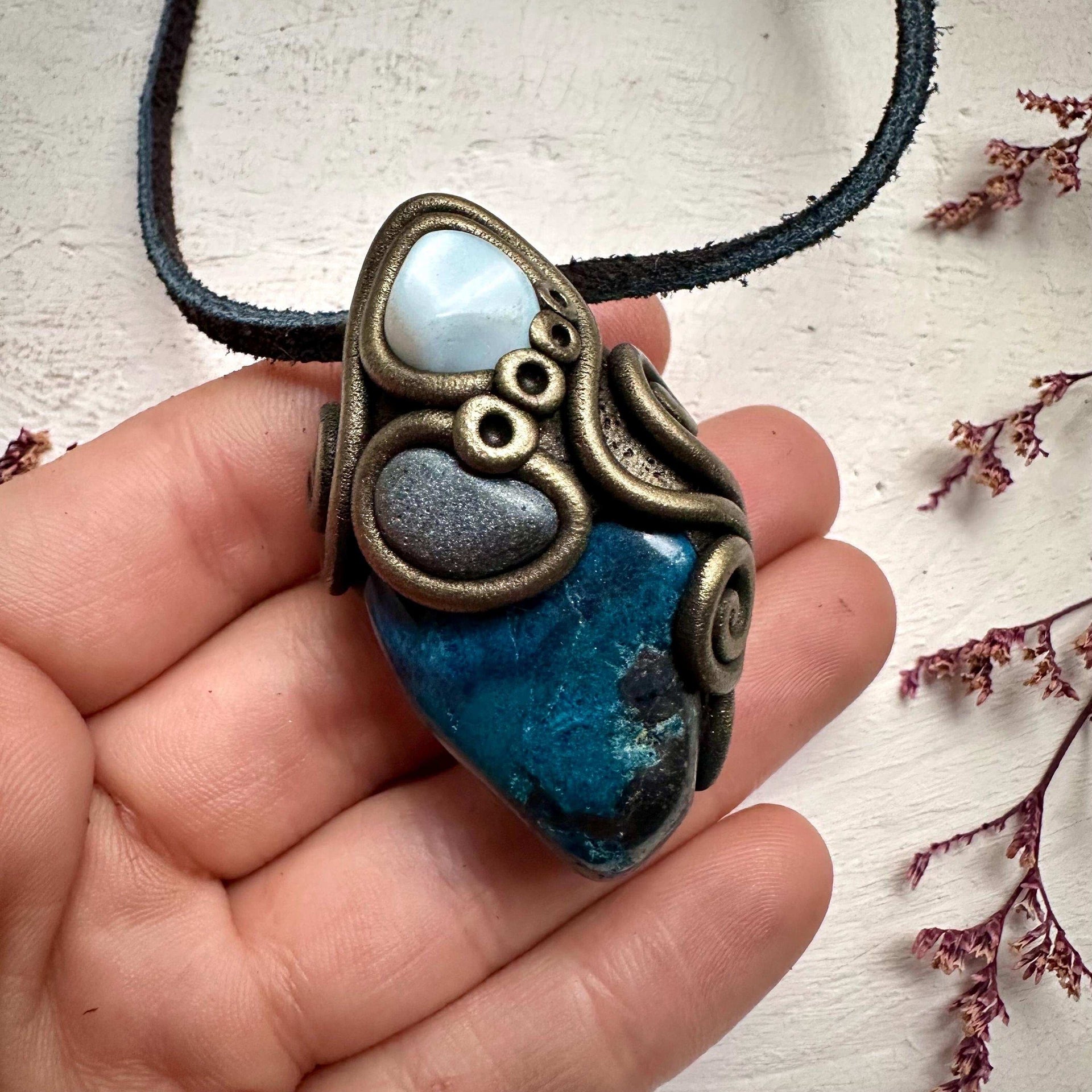 Shattuckite Larimar and Hematite Necklace - FairyGardenGlow