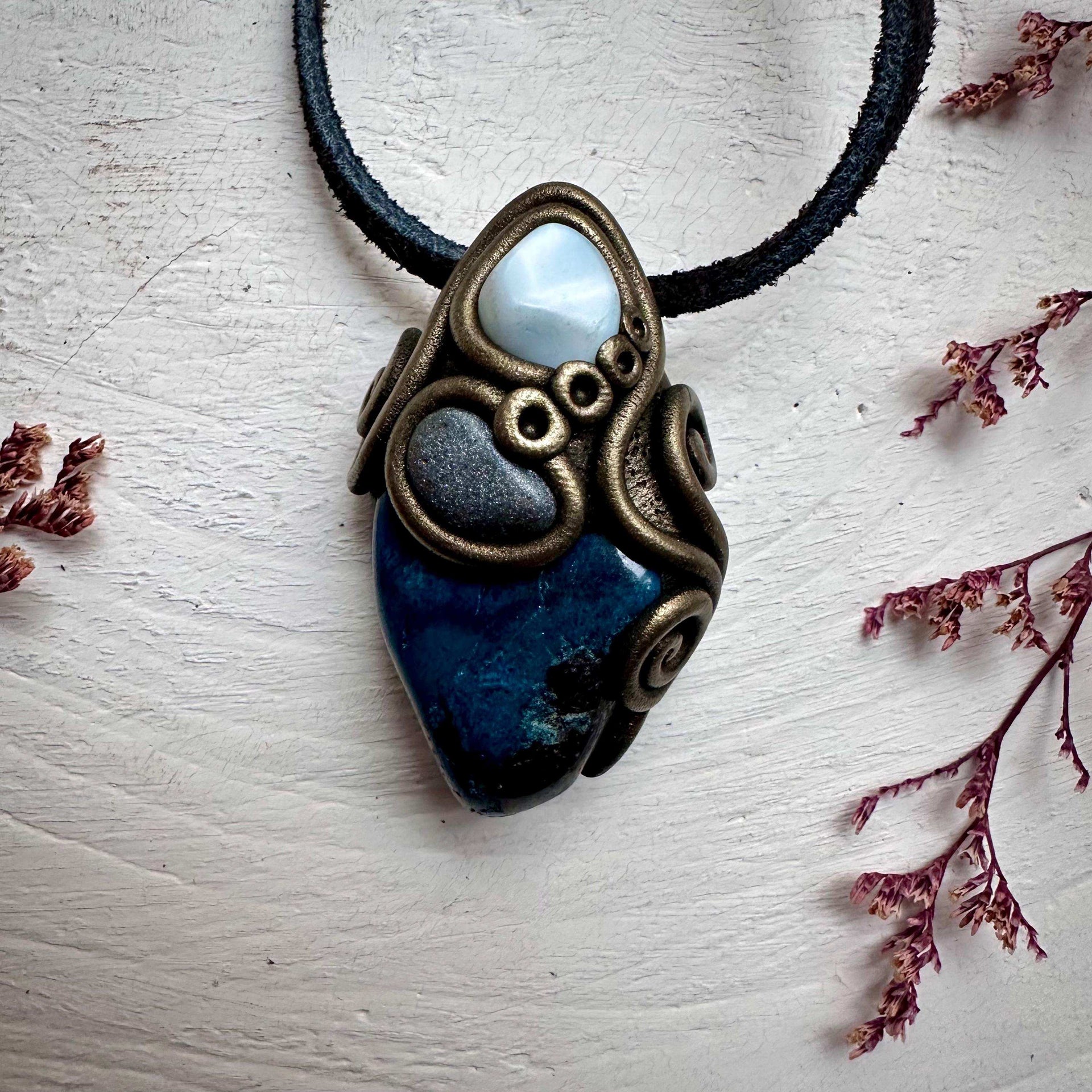 Shattuckite Larimar and Hematite Necklace - FairyGardenGlow