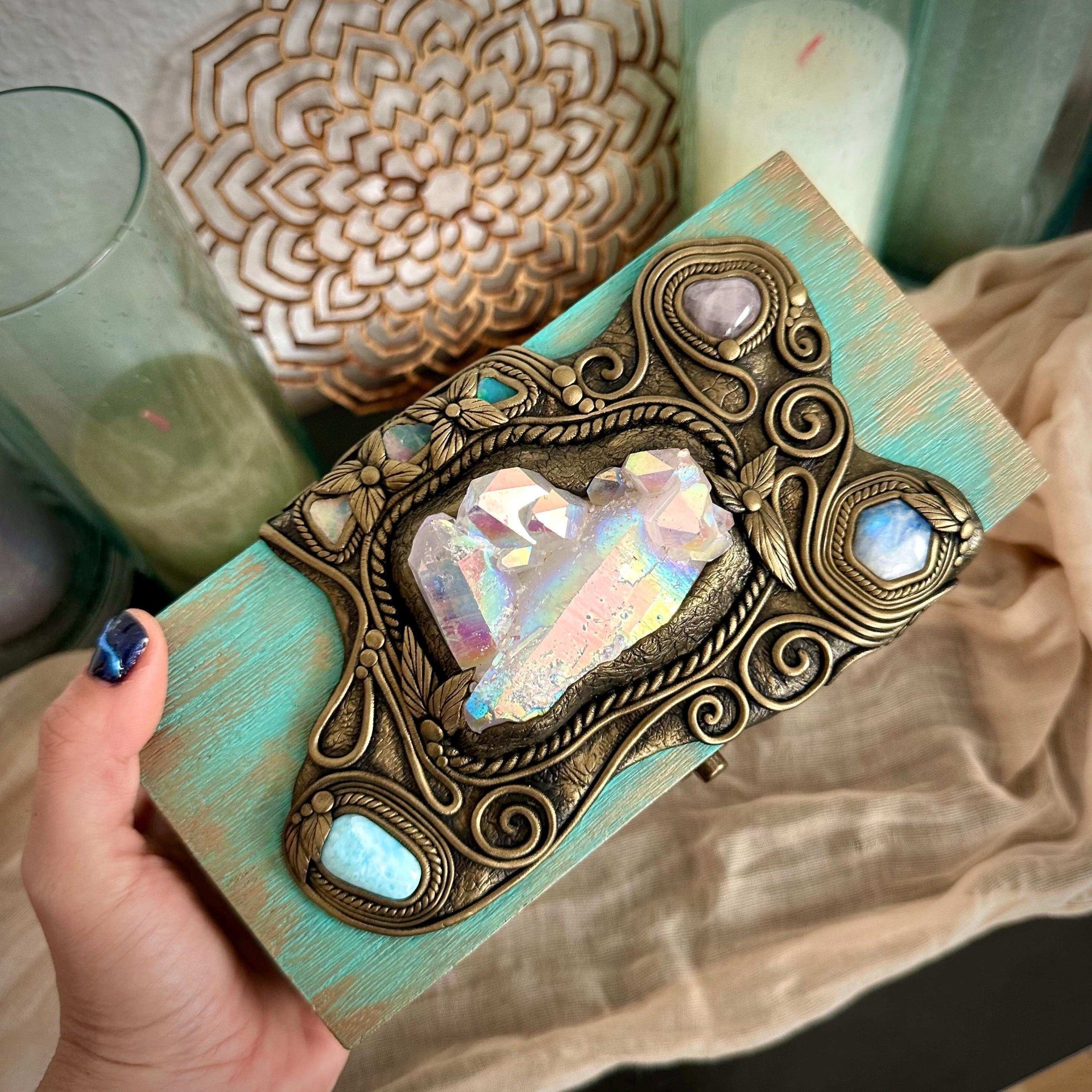 Tarot Box | Wooden Box with Crystals | Vintage Style Box | Home Decor | Metaphysical Gifts - FairyGardenGlow