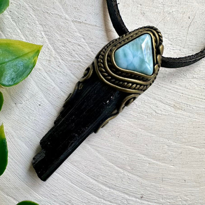 Healing Stone Jewelry – Black Tourmaline and Larimar Necklace for Emotional Balance