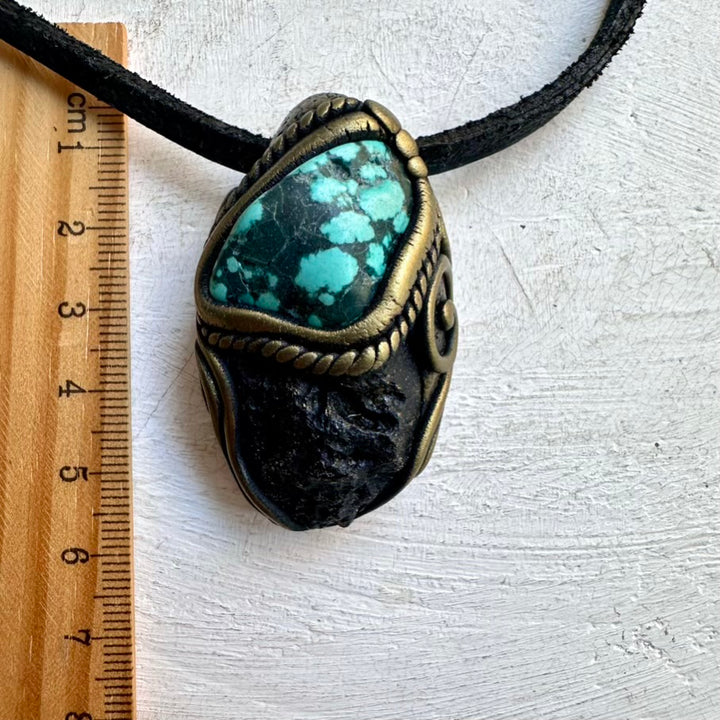 Gemstone Necklace – Turquoise and Black Tektite Pendant for Healing and Balance
