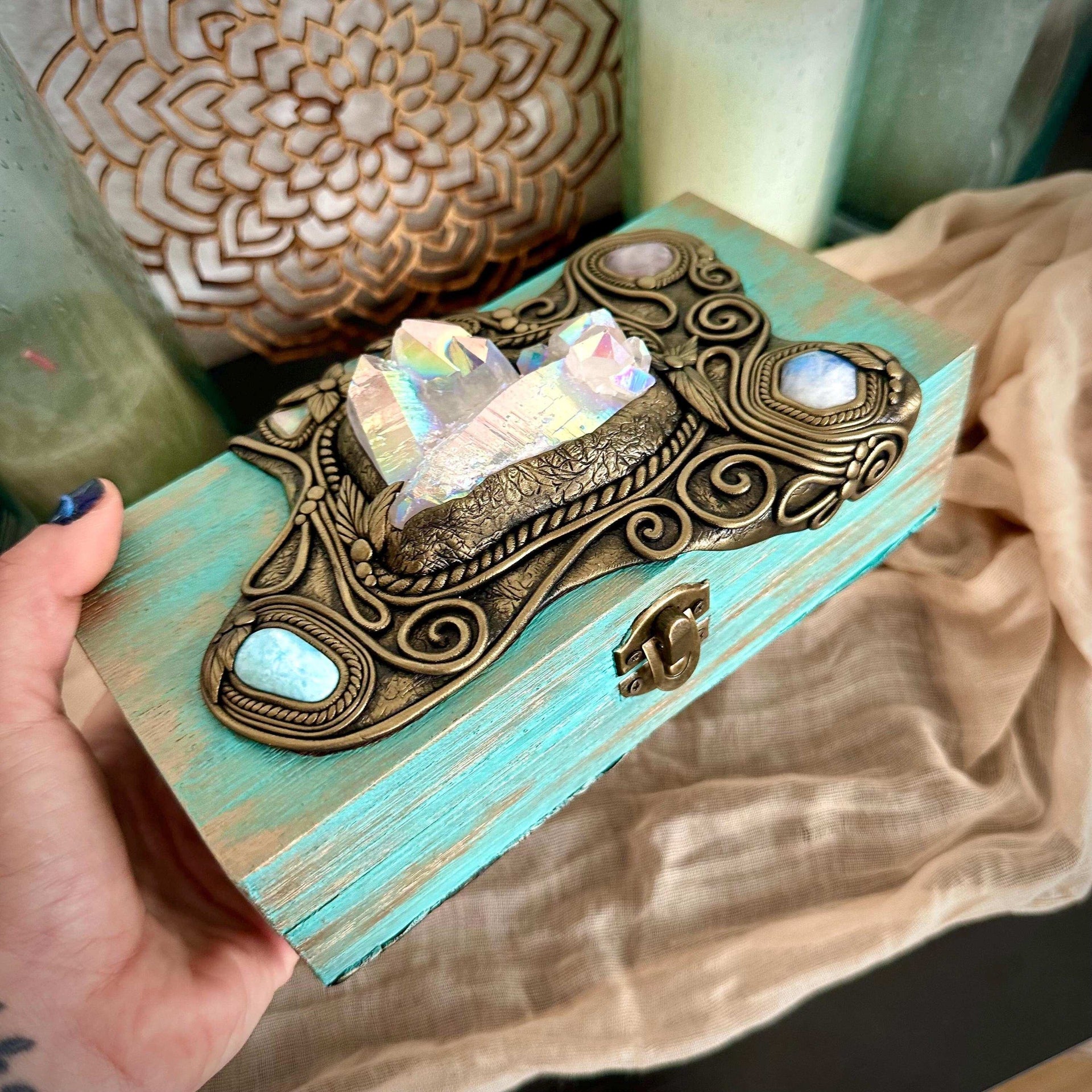 Tarot Box | Wooden Box with Crystals | Vintage Style Box | Home Decor | Metaphysical Gifts - FairyGardenGlow