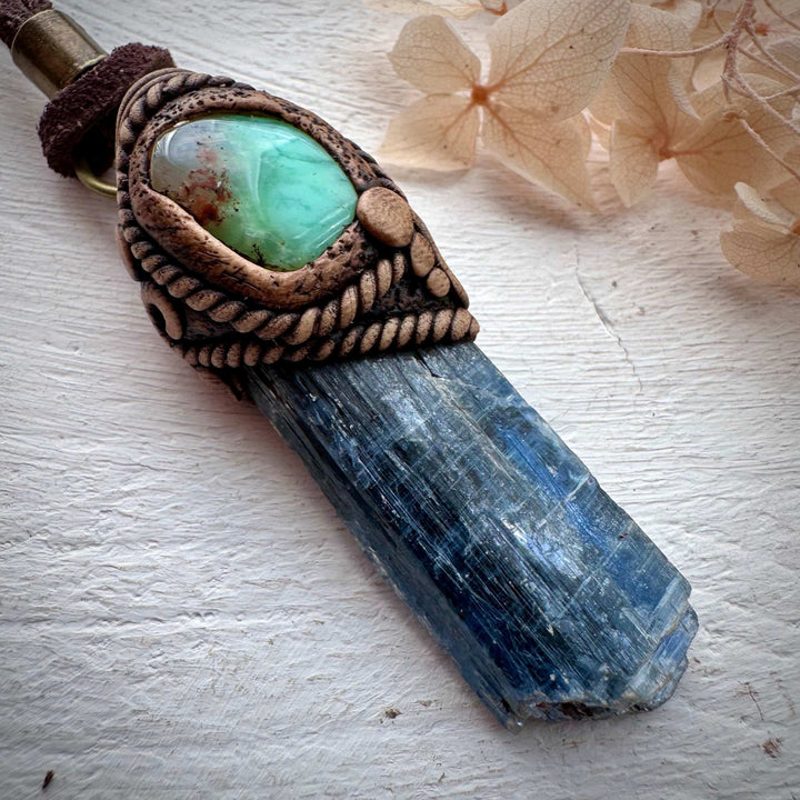 Blue Kyanite and Chrysoprase Pendant - FairyGardenGlow