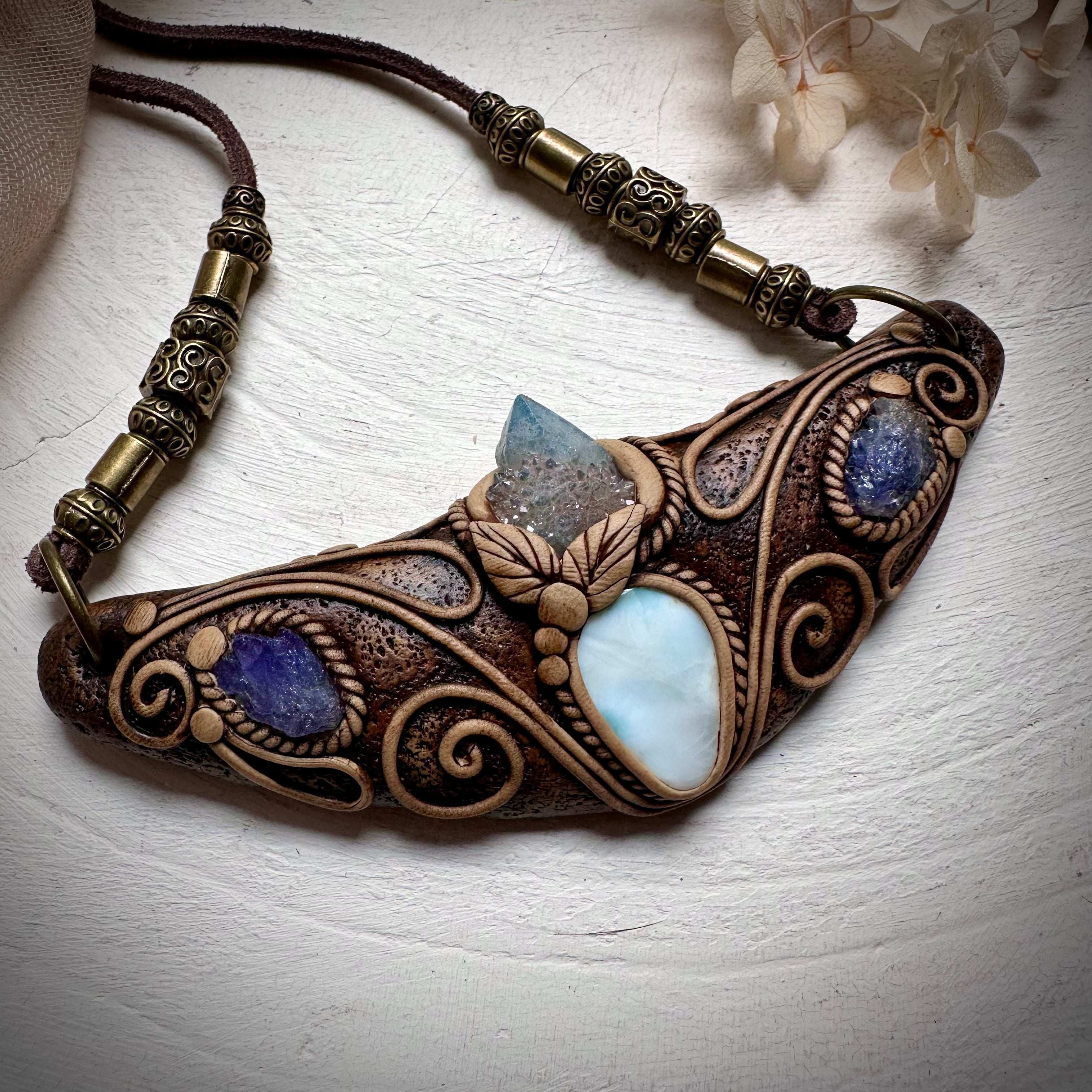 Larimar Aqua Aura Spirit Quartz and Tanzanite Statement Necklace - FairyGardenGlow