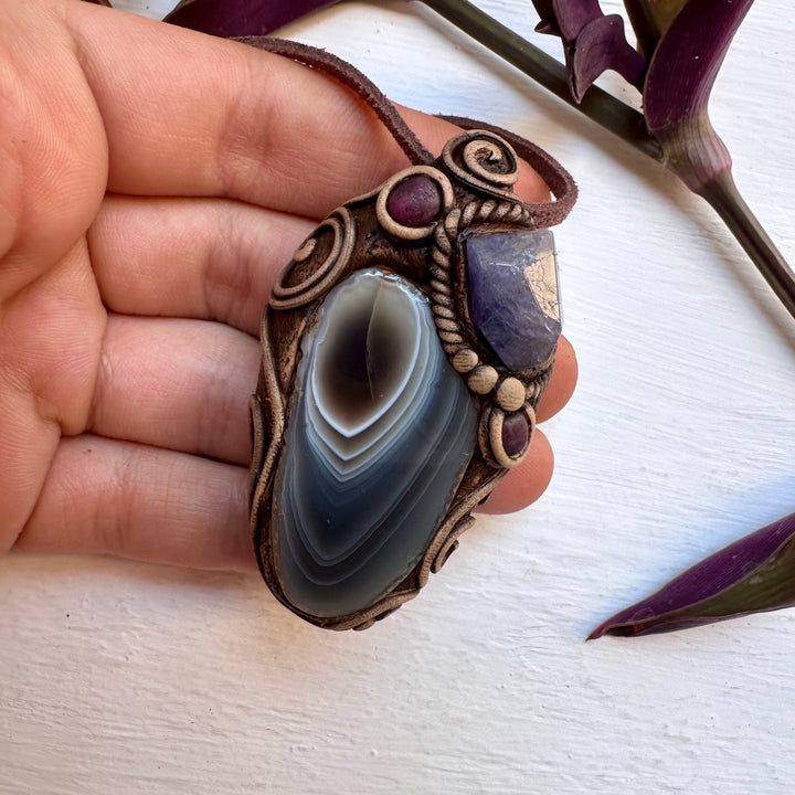 Botswana Agate Tanzanite and Ruby Necklace - FairyGardenGlow