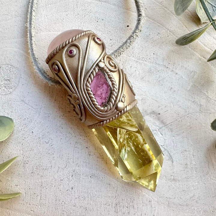 Metaphysical jewelry citrine rose quartz ruby and watermelon toumaline