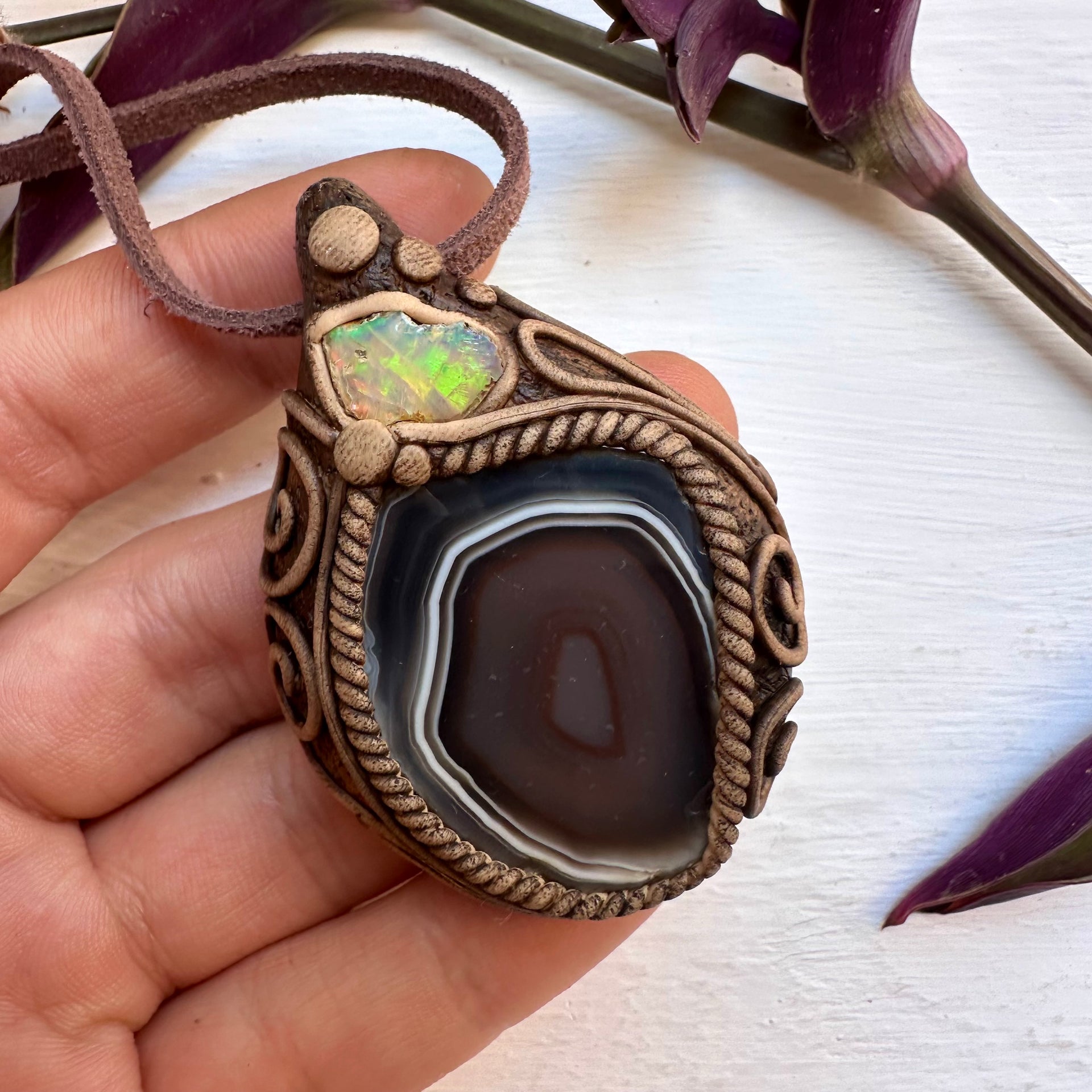 Botswana Agate and Raw Opal Necklace - FairyGardenGlow