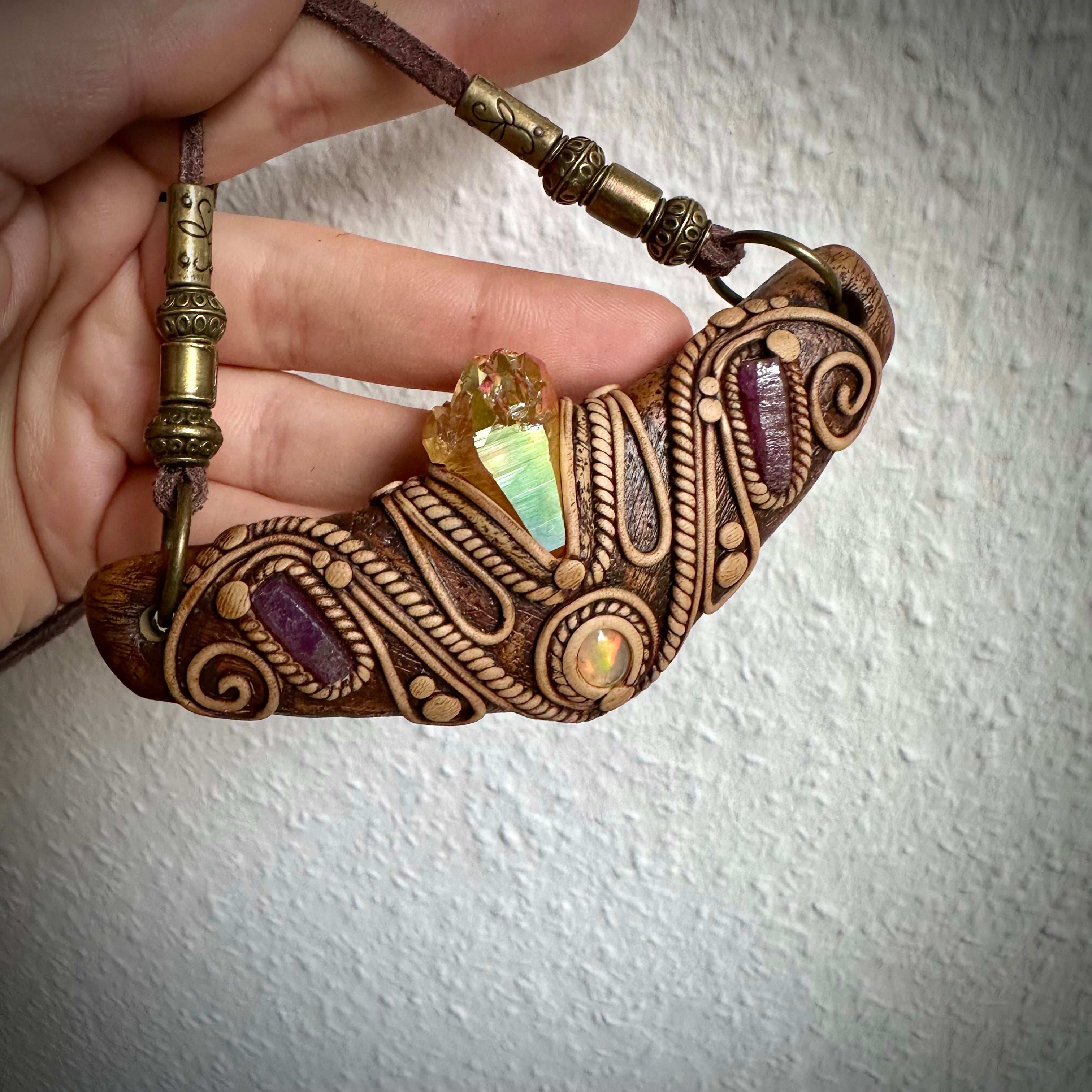 Sunset Aura Quartz Ethiopian Opal and Ruby Statement Necklace - FairyGardenGlow
