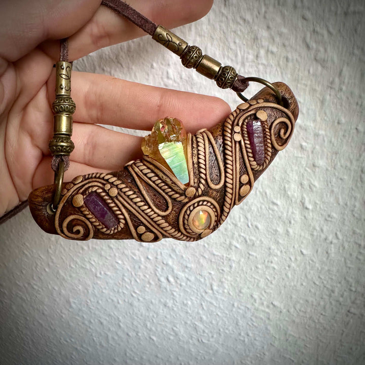 Sunset Aura Quartz Ethiopian Opal and Ruby Statement Necklace - FairyGardenGlow