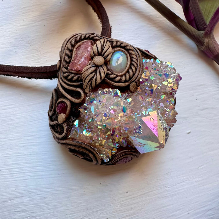 Angel Aura Spirit Quartz Spinel Australian Opal and Ruby Pendant Necklace - FairyGardenGlow