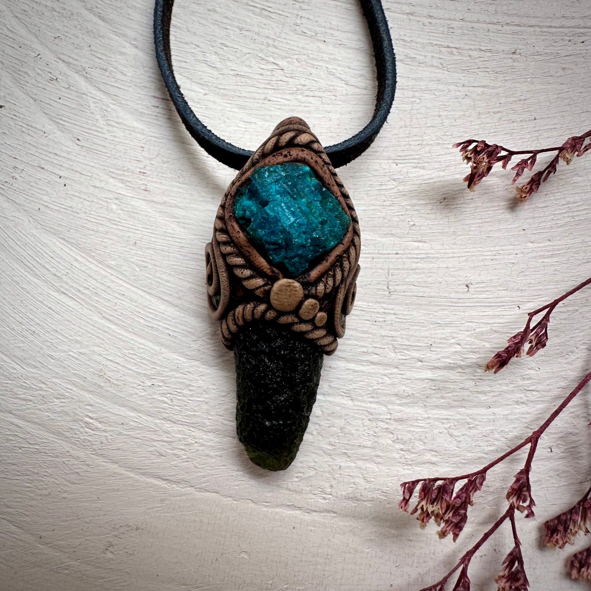 Moldavite and Raw Chrysocolla Necklace - FairyGardenGlow