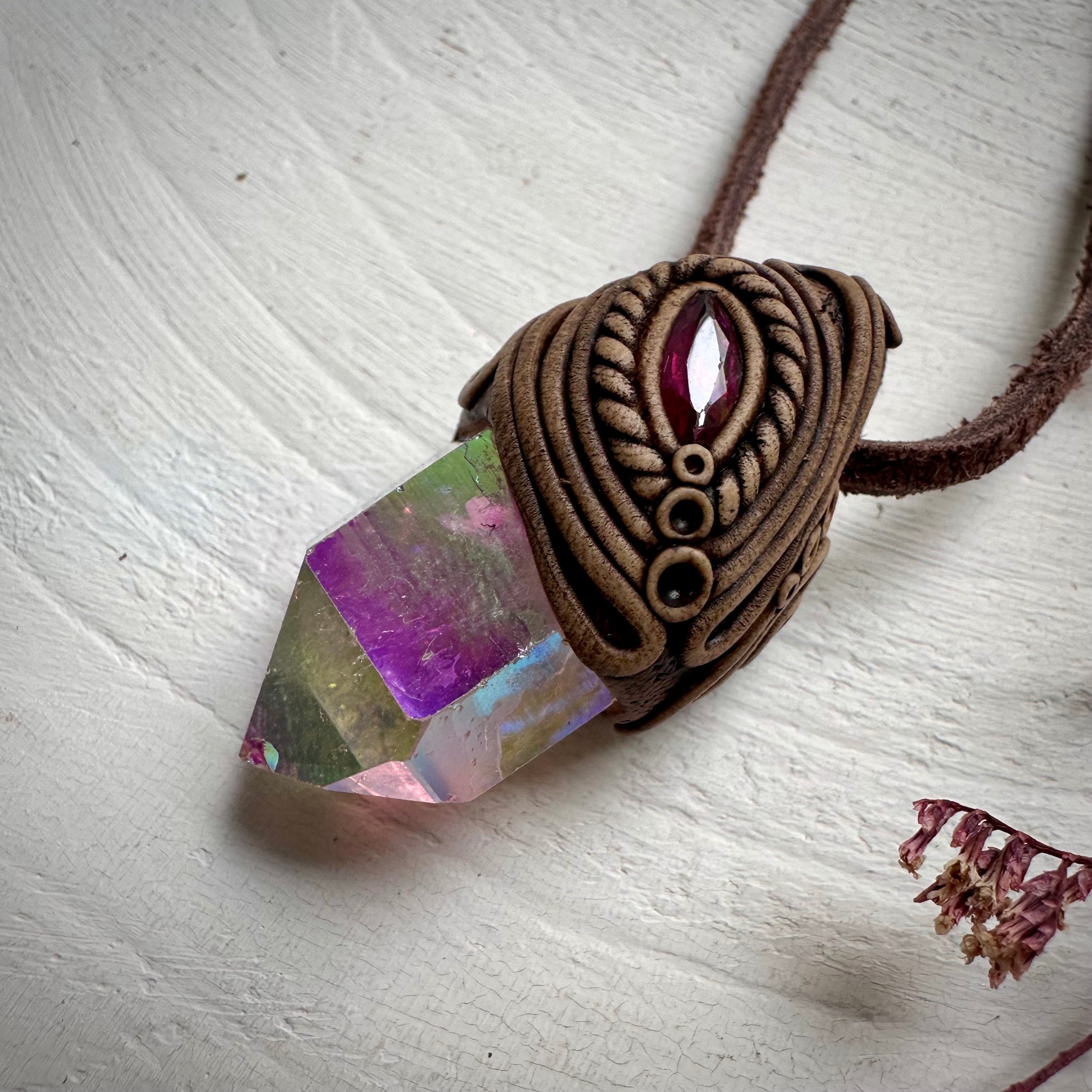 Angel Aura Quartz and Ruby Necklace - FairyGardenGlow