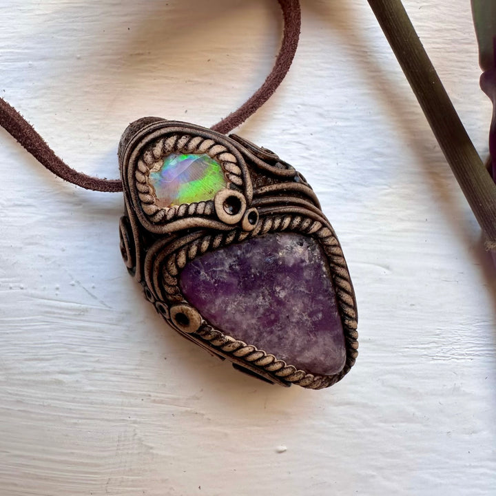 Lepidolite and Raw Opal Necklace - FairyGardenGlow