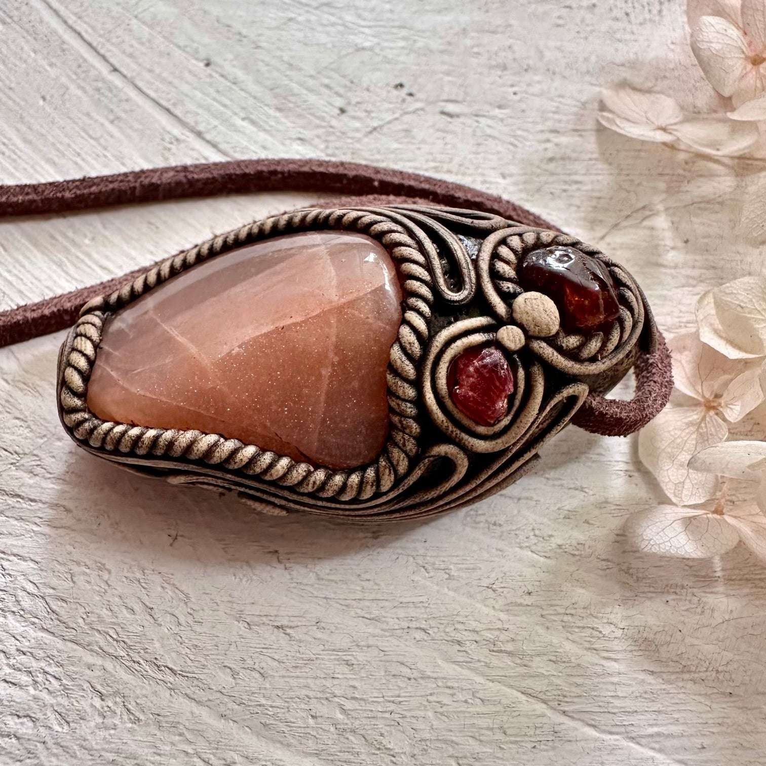 Sunstone Hessonite Garnet and Spinel Necklace - FairyGardenGlow