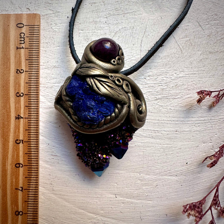 Cobalt Aura Spirit Quartz Azurite and Ruby Necklace - FairyGardenGlow