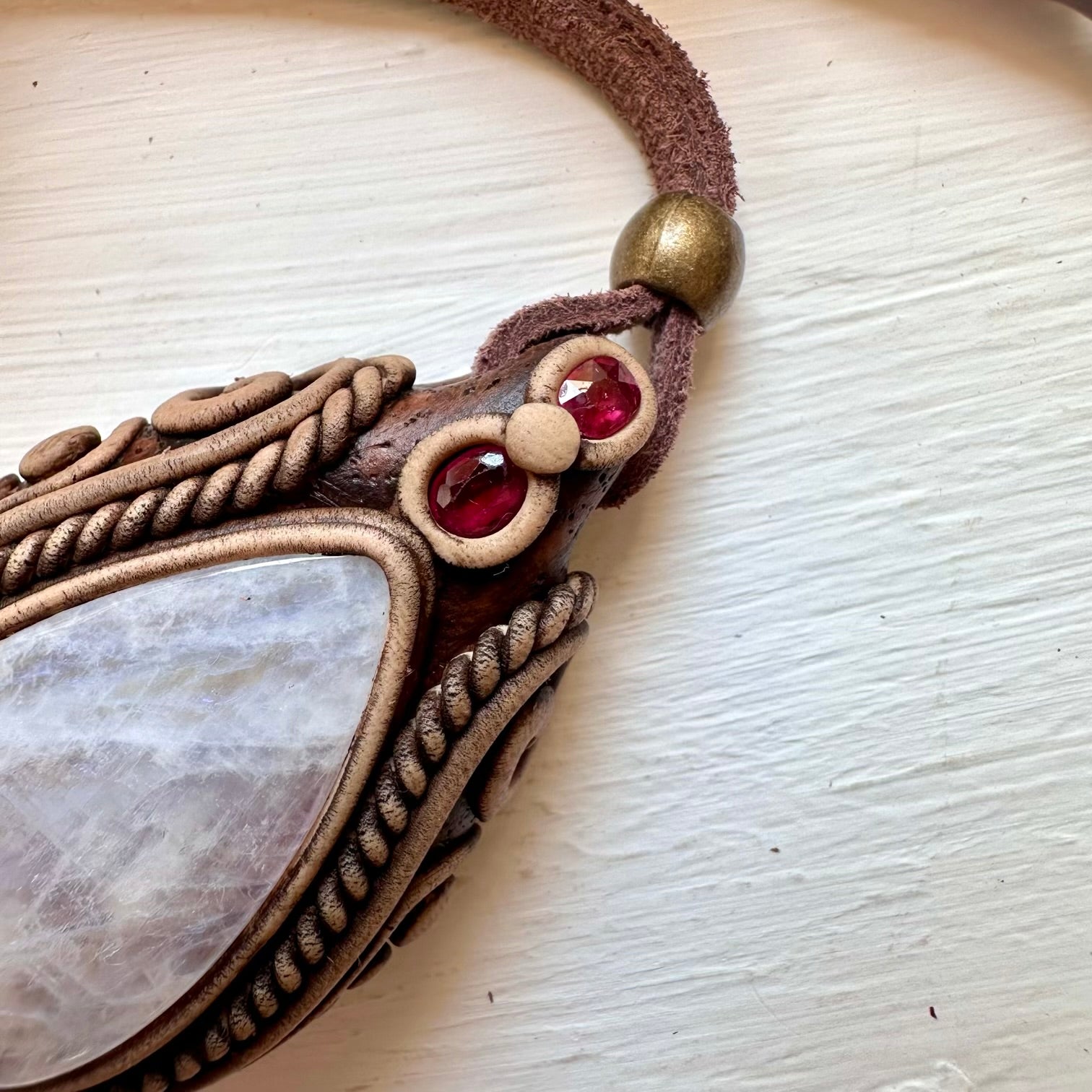 Rainbow Moonstone and Ruby Necklace - FairyGardenGlow