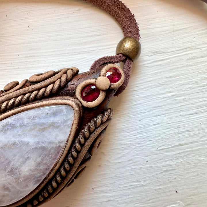 Rainbow Moonstone and Ruby Necklace - FairyGardenGlow