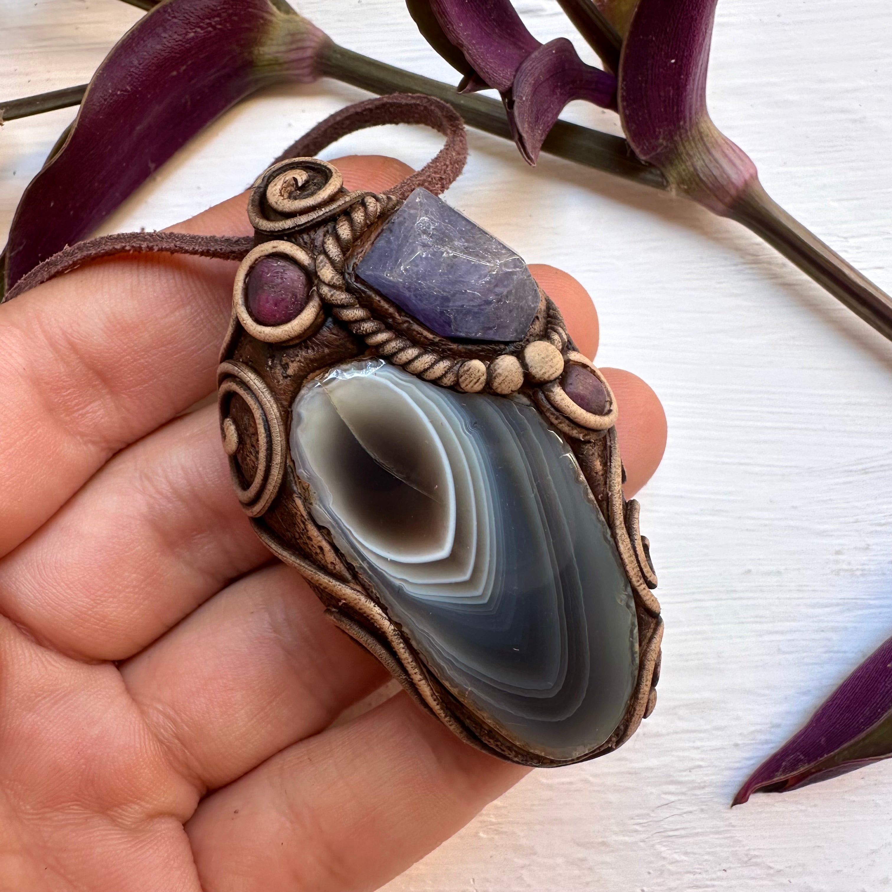 Botswana Agate Tanzanite and Ruby Necklace - FairyGardenGlow