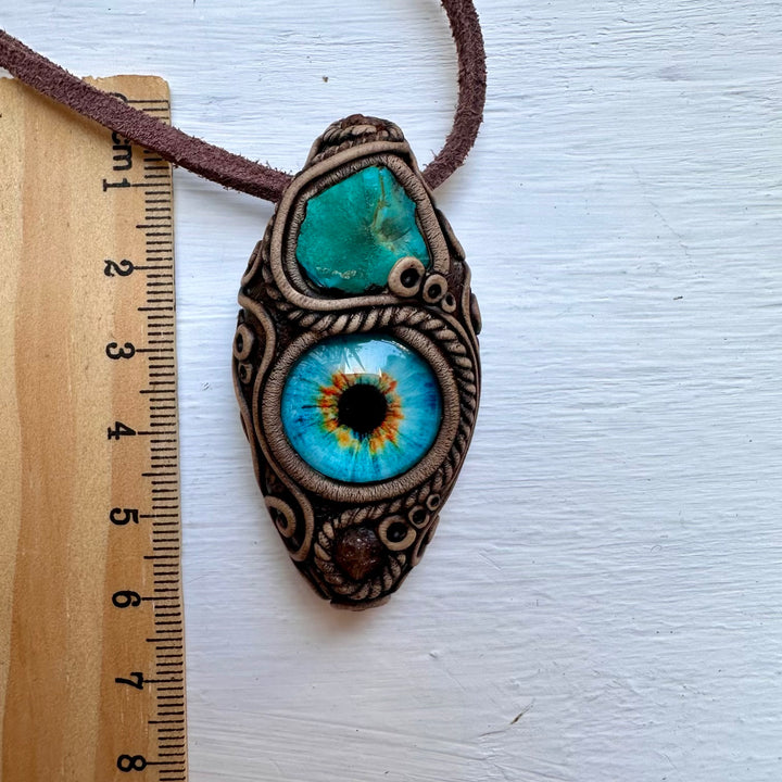 Raw Chrysocolla and Hessonite Garnet Eye Necklace - FairyGardenGlow