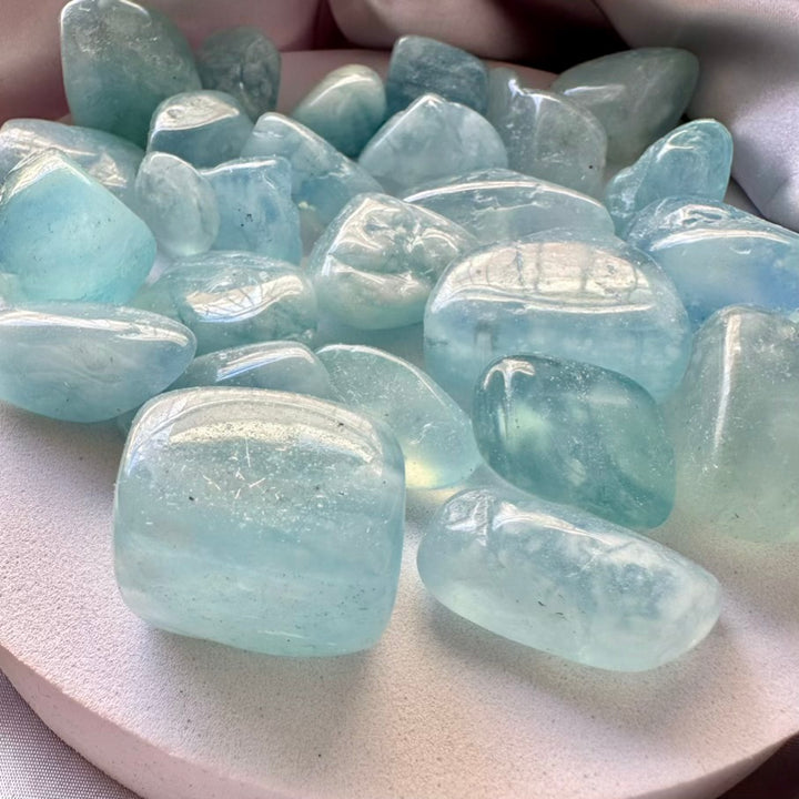 Aquamarine Polished Stone - Extra Quality - 5 pieces set - FairyGardenGlow