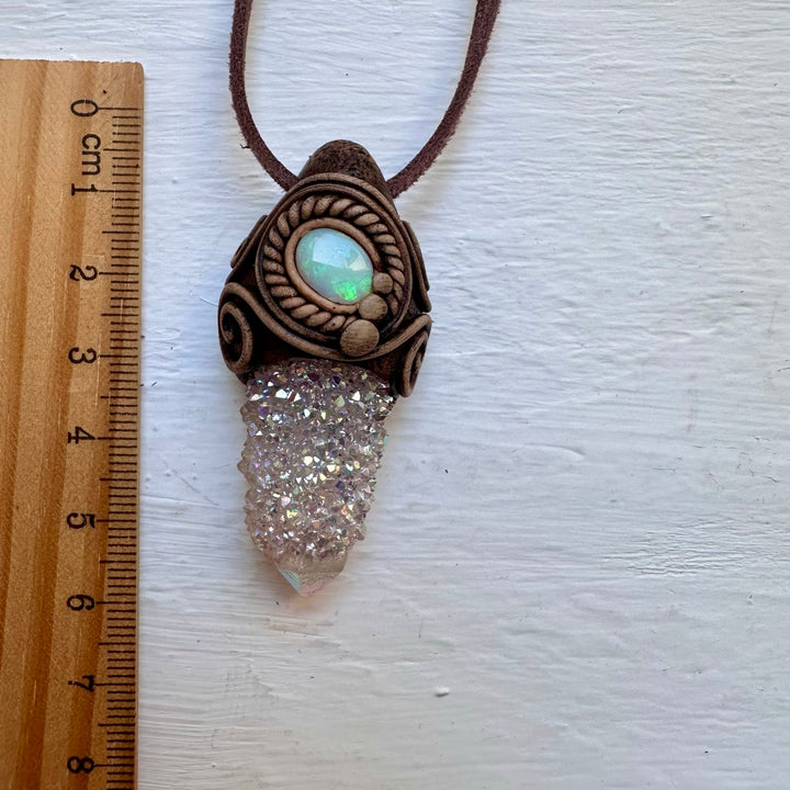 Angel Aura Spirit Quartz and Australian Opal Necklace - FairyGardenGlow