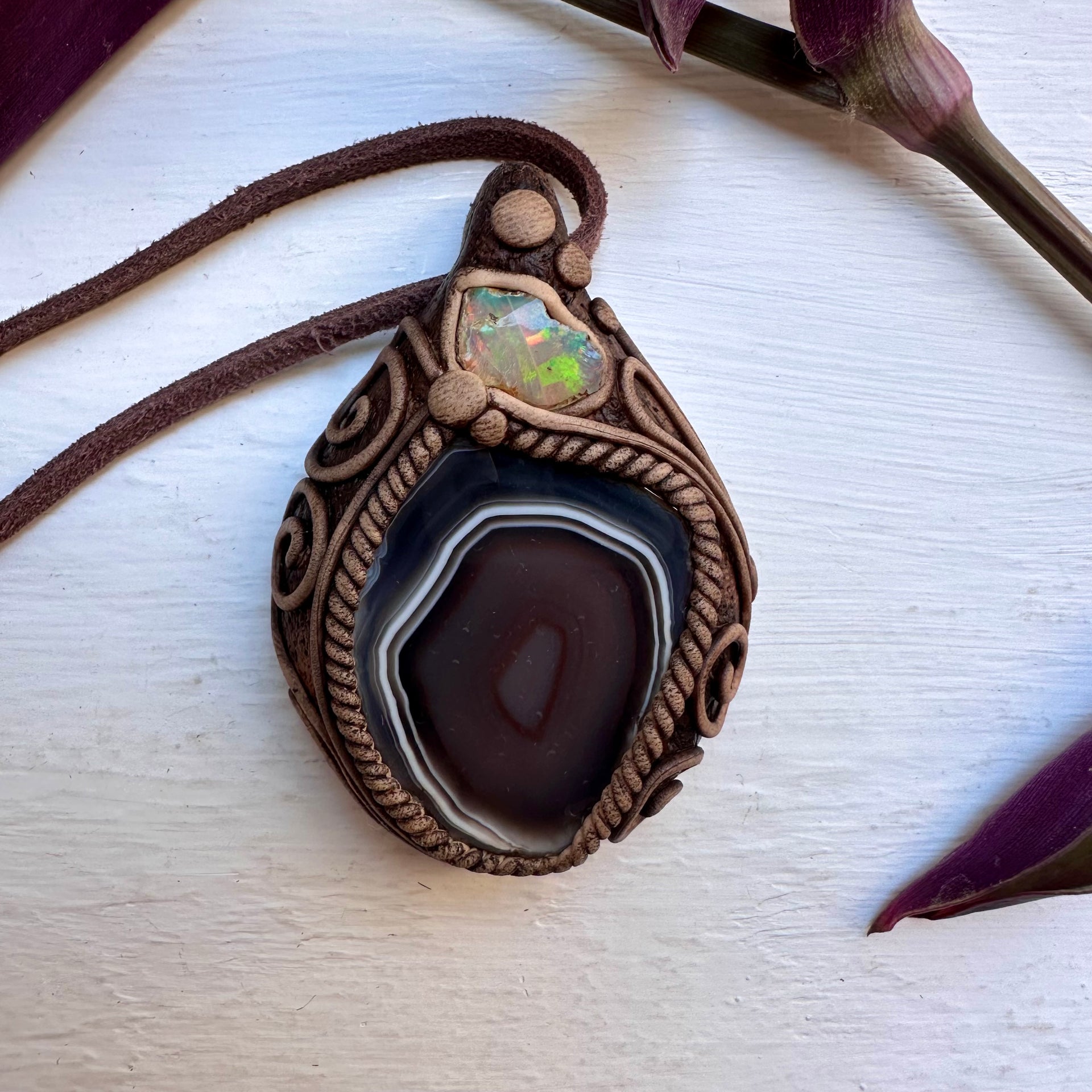 Botswana Agate and Raw Opal Necklace - FairyGardenGlow