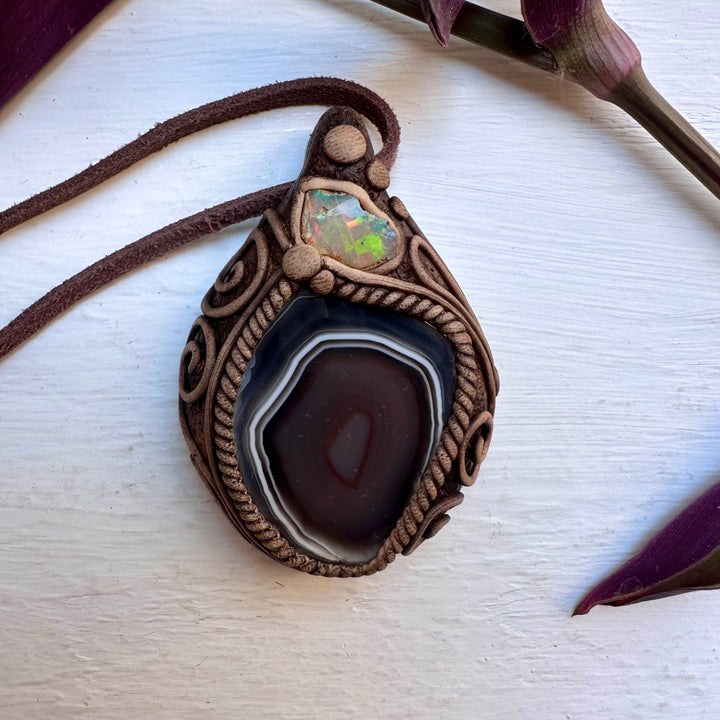 Botswana Agate and Raw Opal Necklace - FairyGardenGlow