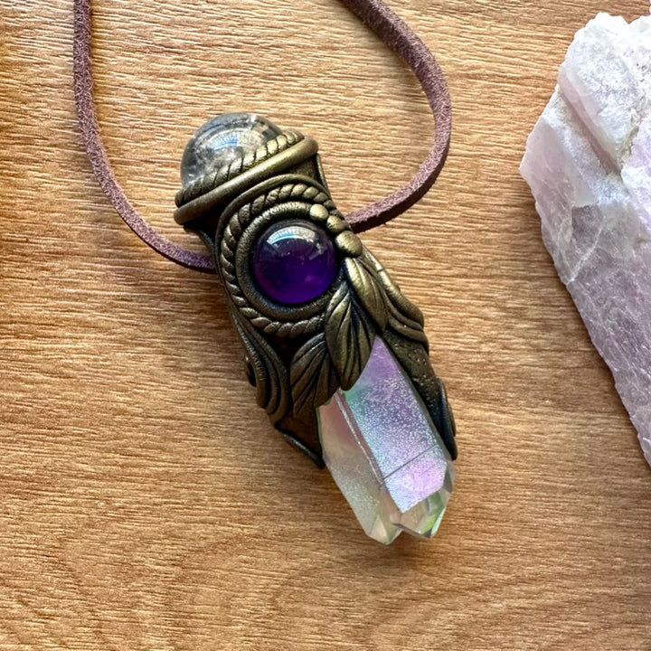Angel Aura Quartz Clear Quartz Sphere and Amethyst Healing Crystal Talisman / Mini Crystal Wand - FairyGardenGlow