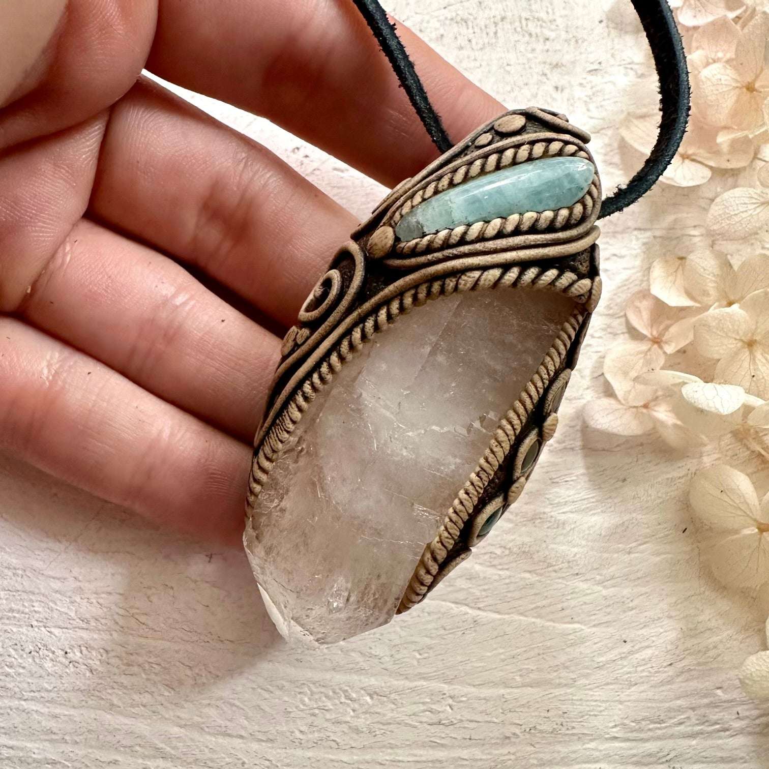 Clear Quartz and Aquamarine Necklace - FairyGardenGlow