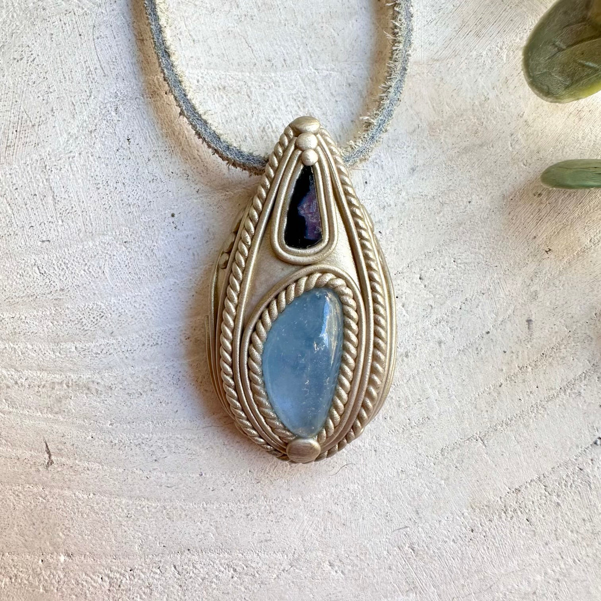Celestite and Bi Color Tourmaline Pendant Necklace