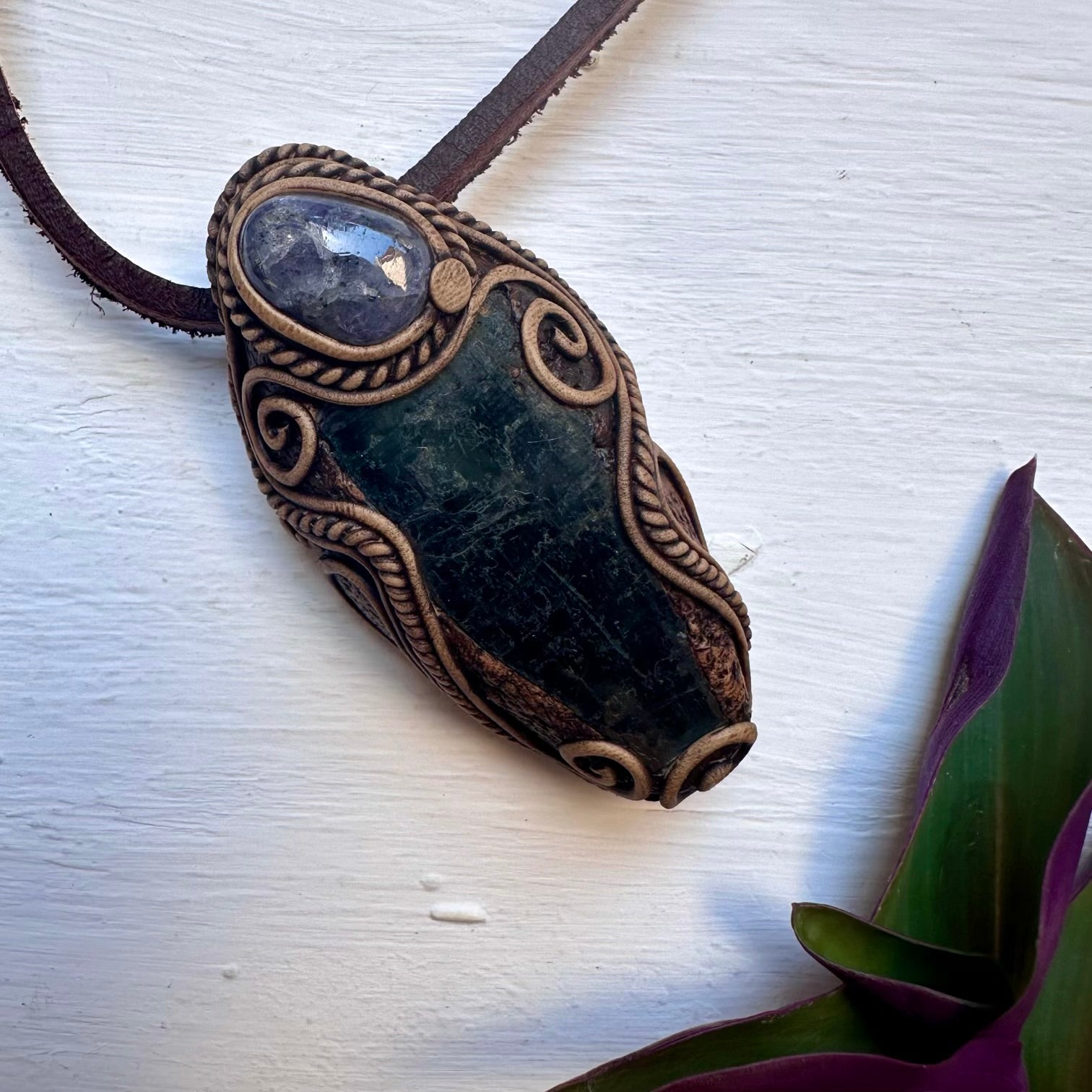 Vivianite and Tanzanite Pendant Necklace - FairyGardenGlow