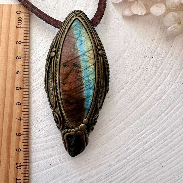 Labradorite and Moldavite Pendant Necklace - FairyGardenGlow