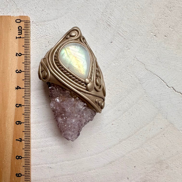 Healing crystal necklace with rainbow moonstone and spirit quartz