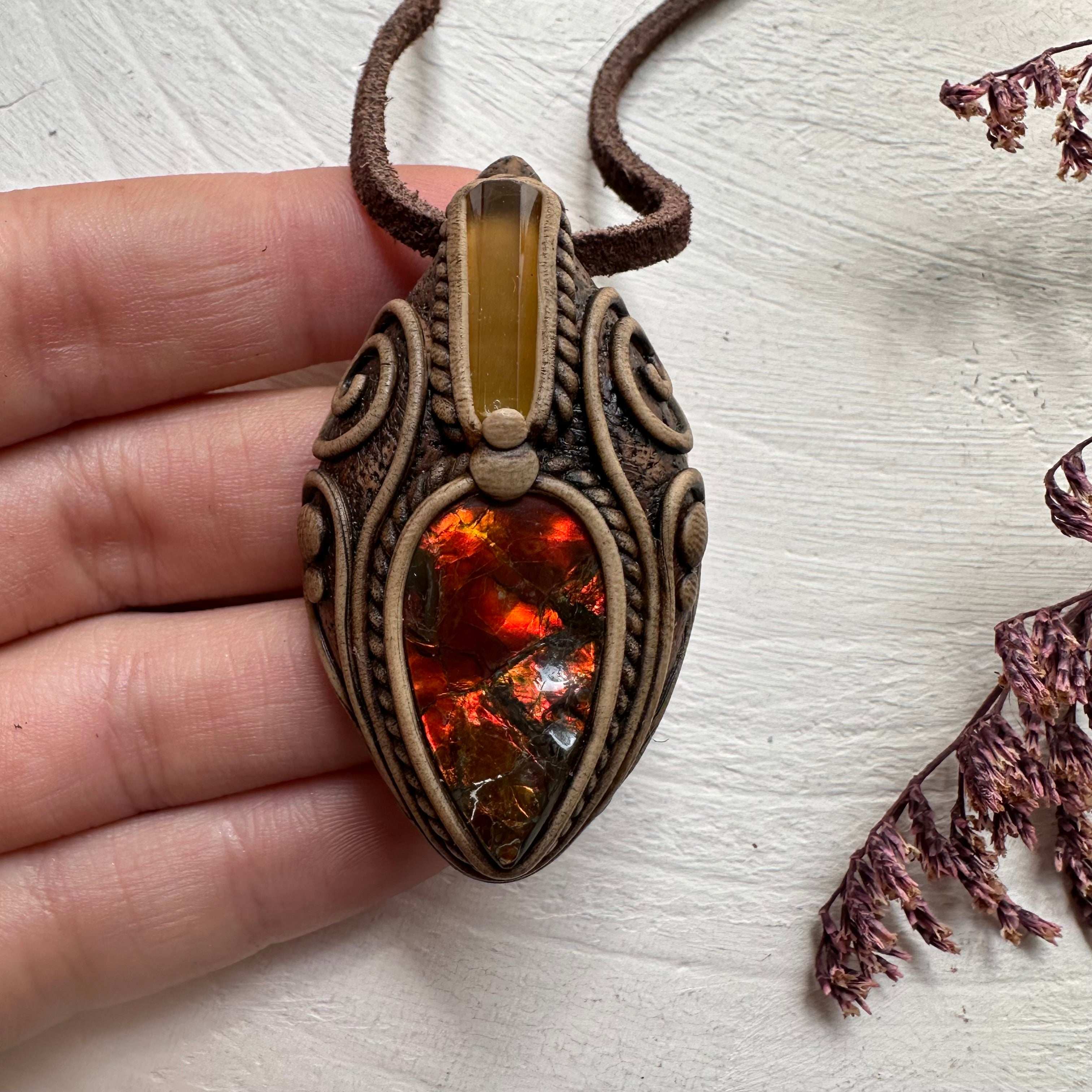 Ammolite and Heliodor Necklace - FairyGardenGlow