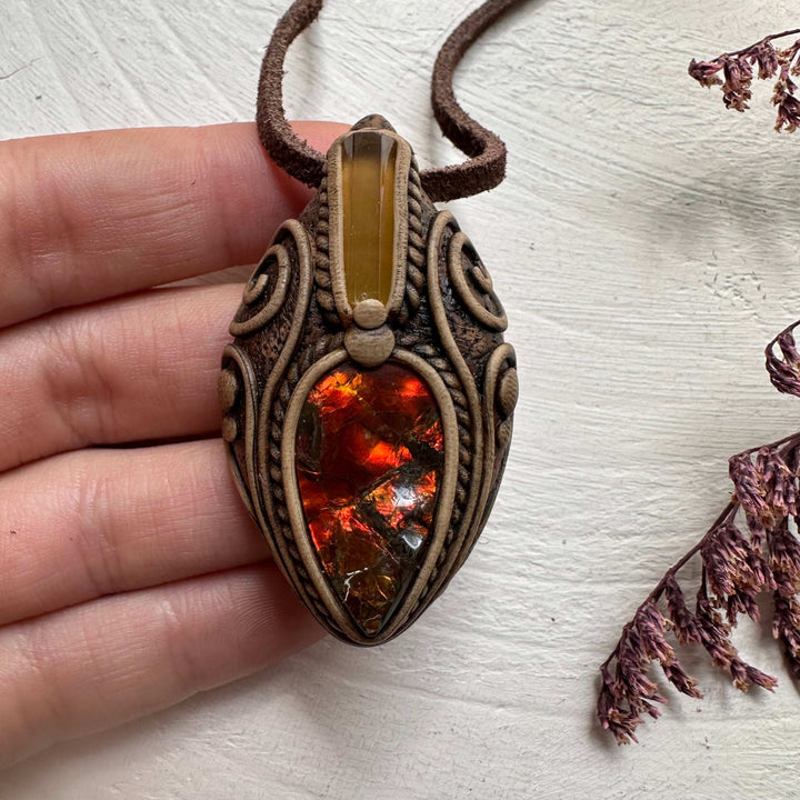 Ammolite and Heliodor Necklace - FairyGardenGlow