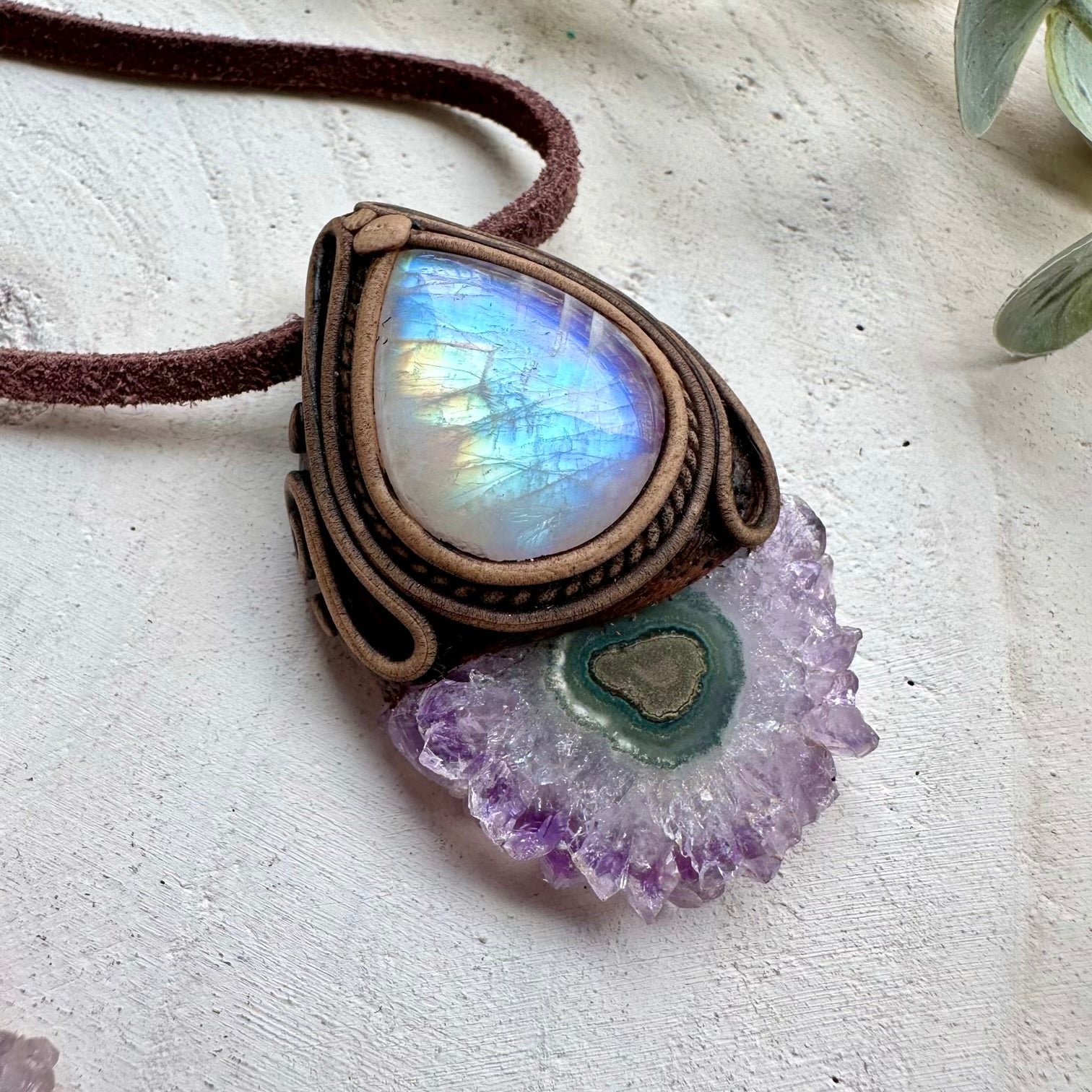 Spiritual jewelry combining amethyst and moonstone