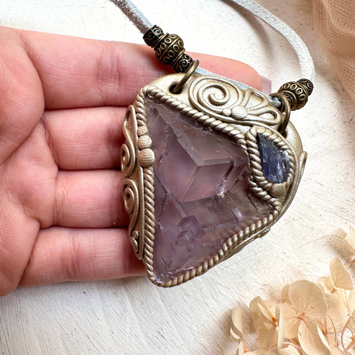 Cubic Purple Fluorite and Tanzanite Necklace - FairyGardenGlow