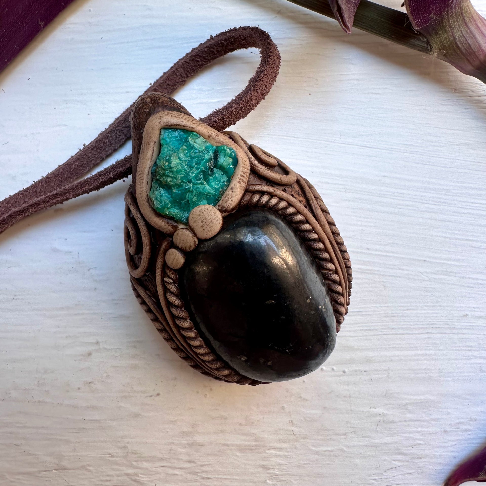 Shungite and Raw Chysocolla Necklace - FairyGardenGlow