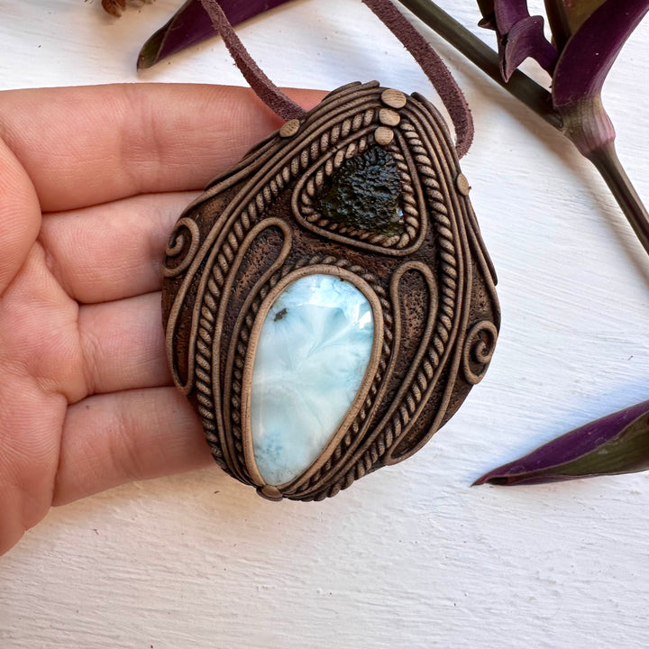 Larimar and Moldavite Necklace - FairyGardenGlow