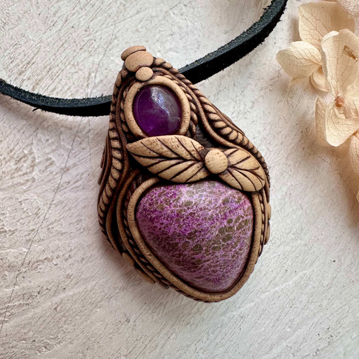 Stichtite and Amethyst Necklace - FairyGardenGlow