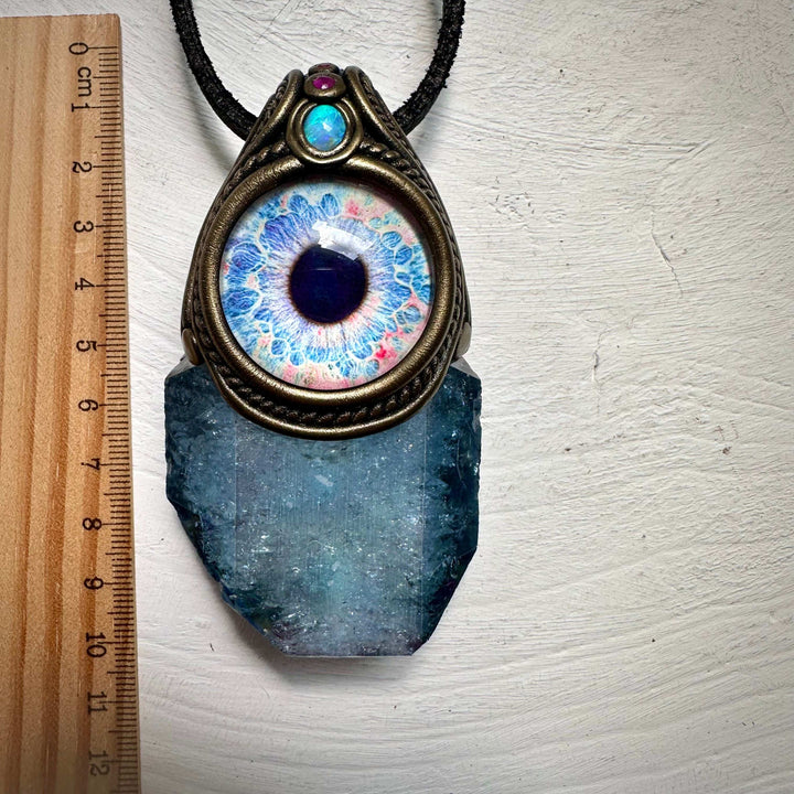Aqua Aura Faden Quartz Australian Opal and Ruby Eye Wand / Pendant - FairyGardenGlow