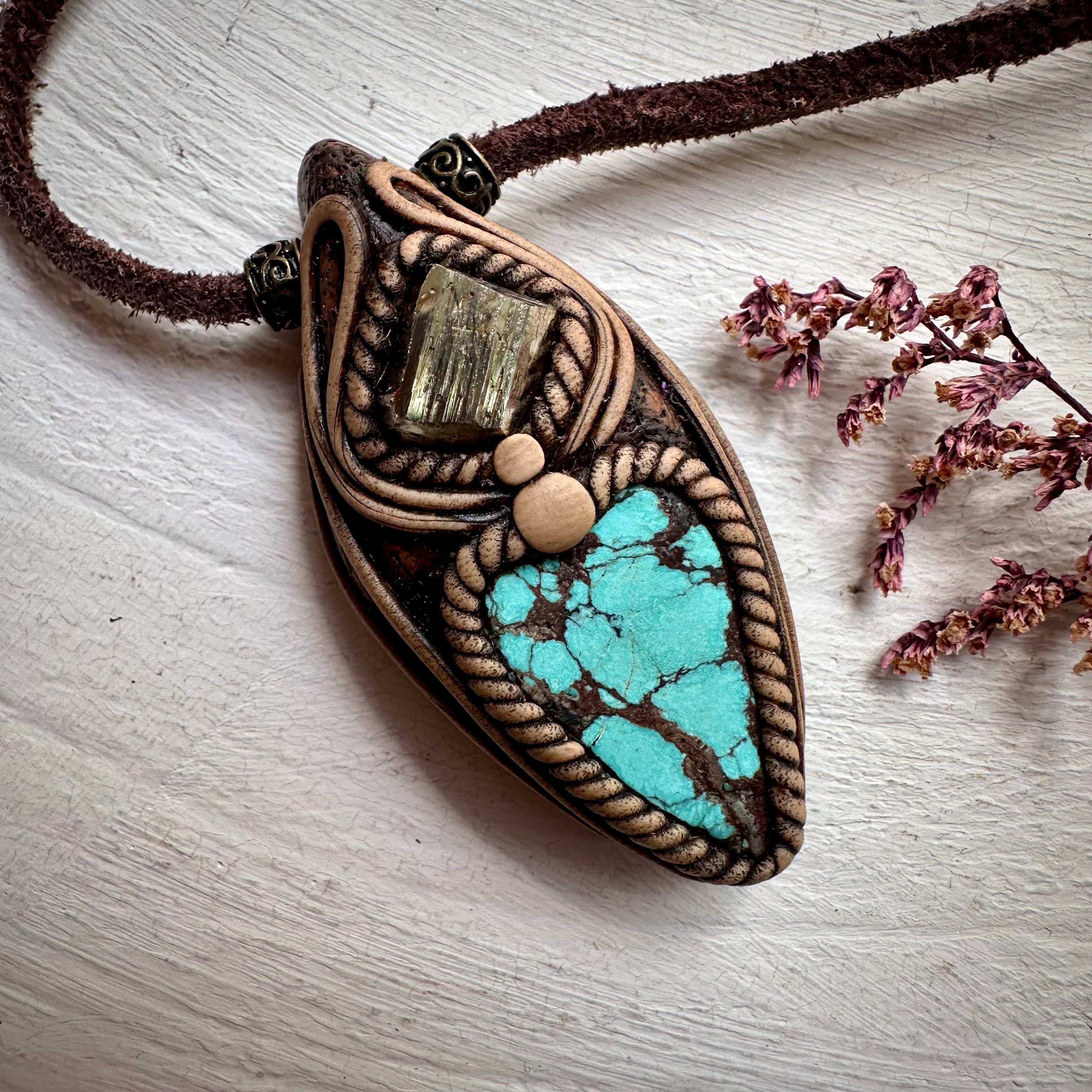 Turquoise and Pyrite Necklace - FairyGardenGlow