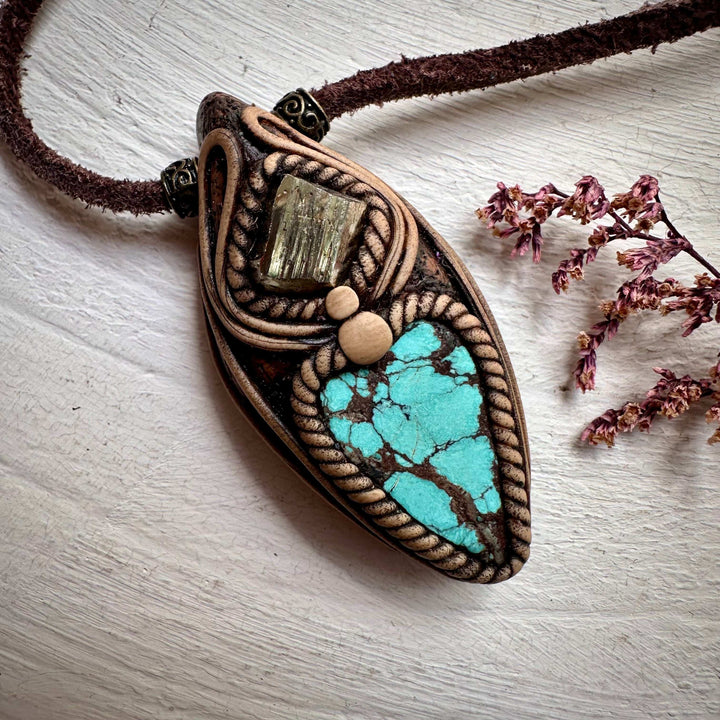 Turquoise and Pyrite Necklace - FairyGardenGlow
