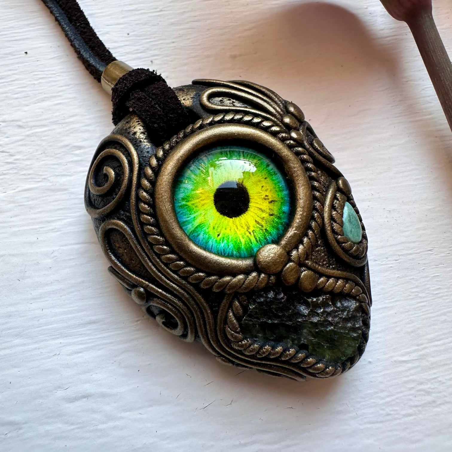 Moldavite and Tibetan Turquoise Eye Necklace - FairyGardenGlow