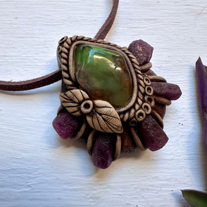 Raw Ruby and Chrysoprase Necklace - FairyGardenGlow