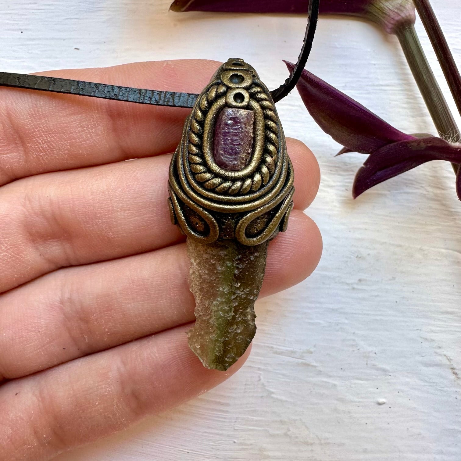 Moldavite and Ruby Necklace - FairyGardenGlow