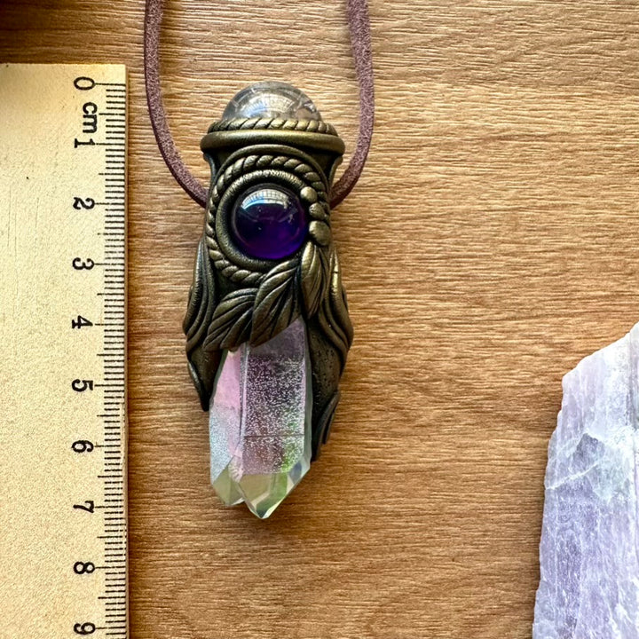 Angel Aura Quartz Clear Quartz Sphere and Amethyst Healing Crystal Talisman / Mini Crystal Wand - FairyGardenGlow